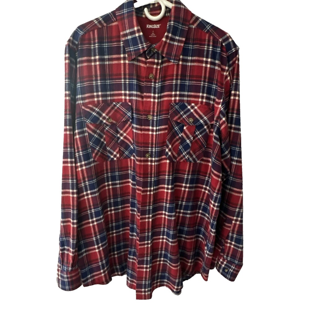 KingSize‎ Men's Red and Blue Plaid Flannel Shirt Large Tall LT Clean Big & Tall